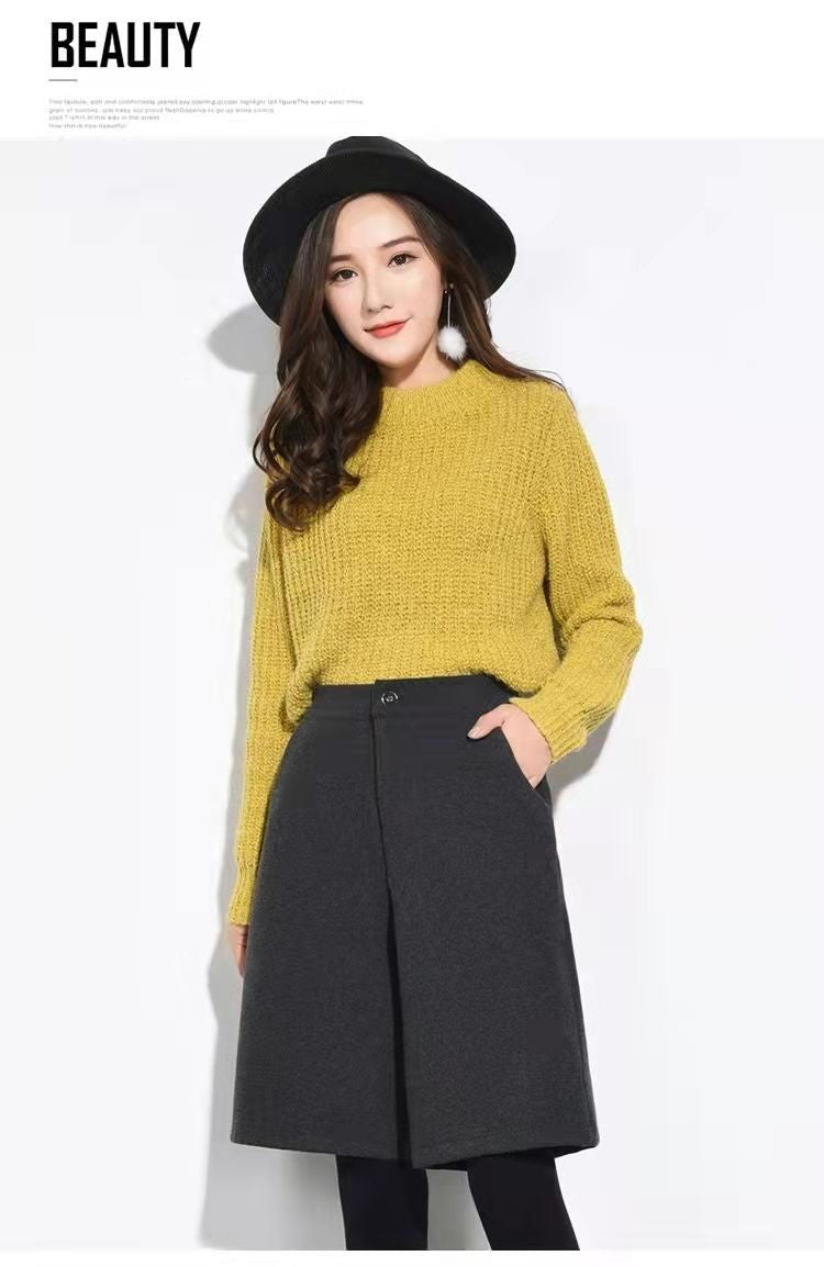 Women Clothing Autumn Winter Fashion Simplicity Woolen Cloth Trousers Female Appear Thin High Waist Loose Large Size Casual Pant