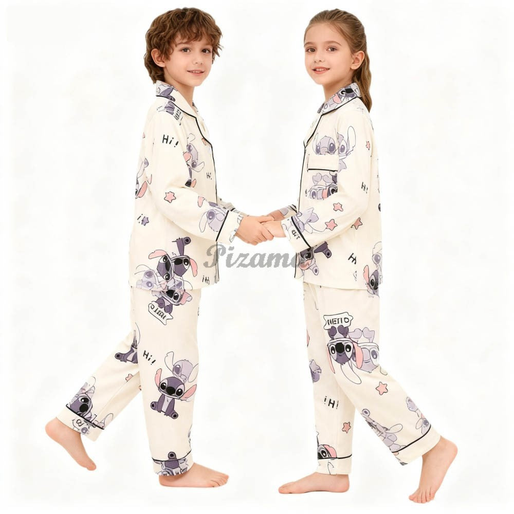 Children's Full Sleeve Button Down 2piece Kuromi Girls Pajamas Sets Boys Cinnamorolls Pyjamas Suits Kids Loungewear Homewear