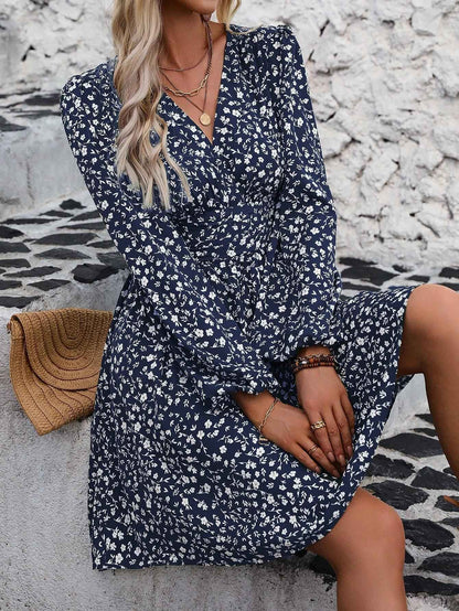 Dresses 2025 Woman Clothing V Neck Lantern Sleeve Wrap Mini Dress Ruched Waist Flowy Hem Elegant for Autumn and Party Styles ?