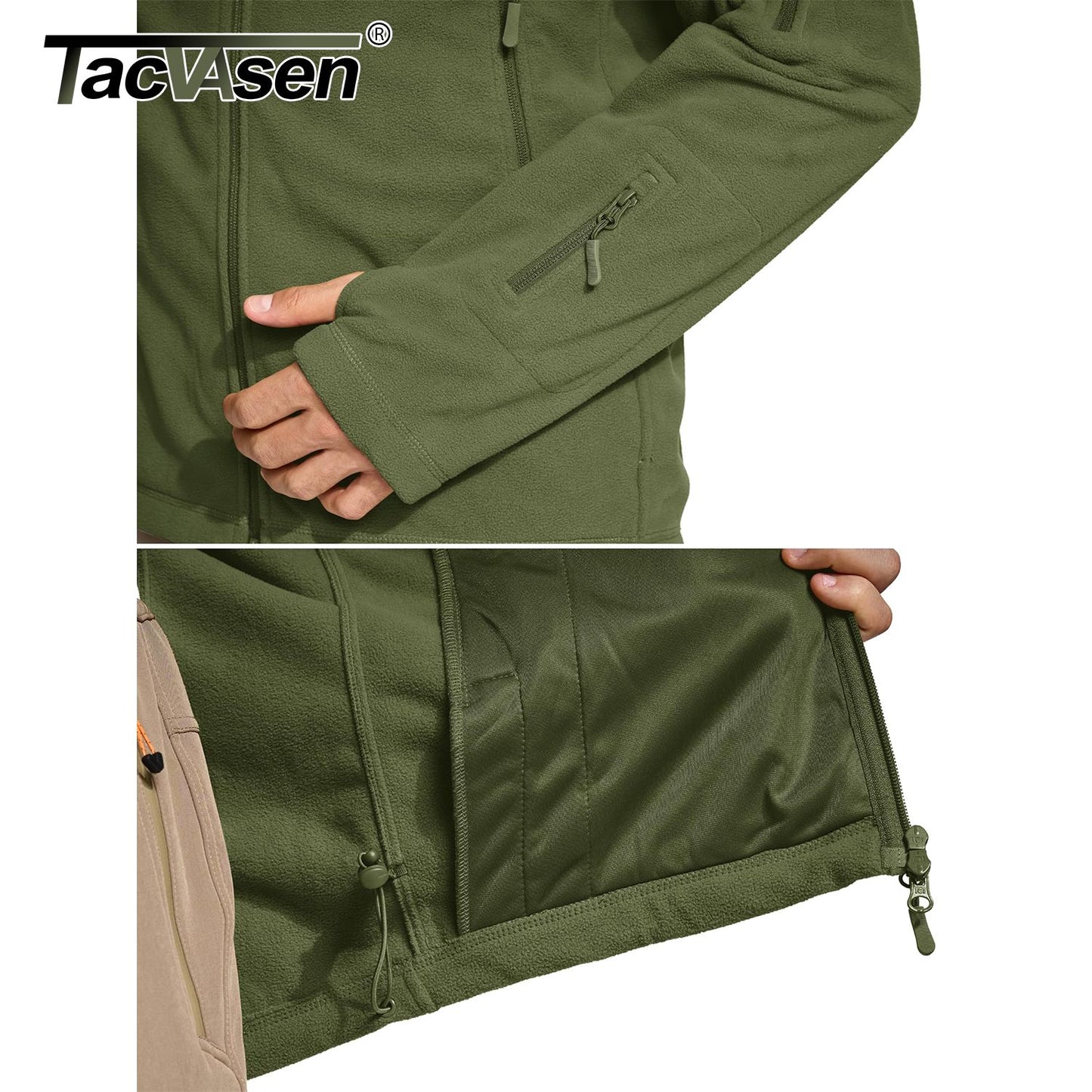 TACVASEN Winter Hooded Coats Mens Fleece Jackets Full Zip Up Multi-Pockets Fishing Hiking Climbing Outerwear Causal Parka Tops