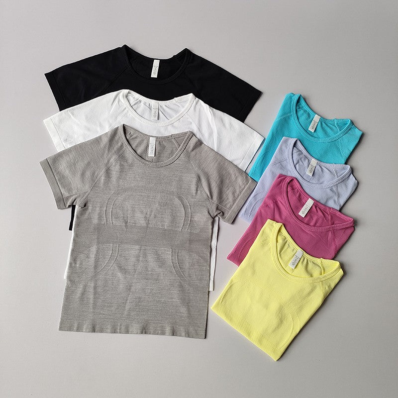 Sports Short-sleeved Women Casual Running T-shirt Tight Yoga Clothes Top Breathable Quick-drying Pilates Training Fitness Cloth