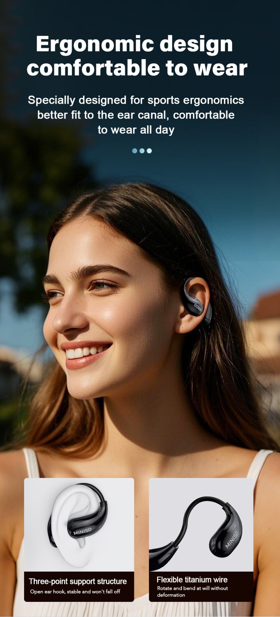 Miniso MS189 AI Translation Bluetooth Earphones Sports Wireless Headset LCD Color Touch Screen 8-Hour Battery Life Stereo Bass