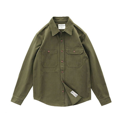 Gmiixder Men Cargo Long Sleeve Shirt Spring Autumn Hip Hop Jacket American Casual Retro Green Tough Man Workwear Shirt