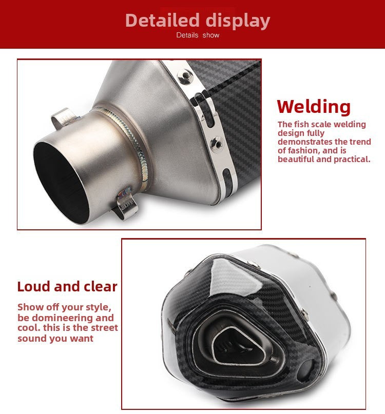 Carbon Fiber Body Tail Hexagonal Modified Exhaust Pipe Muffler Motorcycle 51mm Diameter Resistant