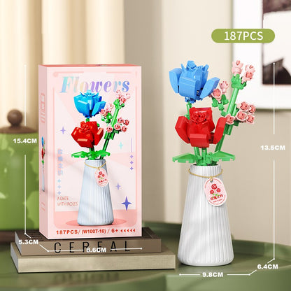 Flower Bouquet Building Blocks with Vase DIY Rose Sunflower Mini Bricks for Kids Birthday Party Favors Girls Gift Desktop Decor