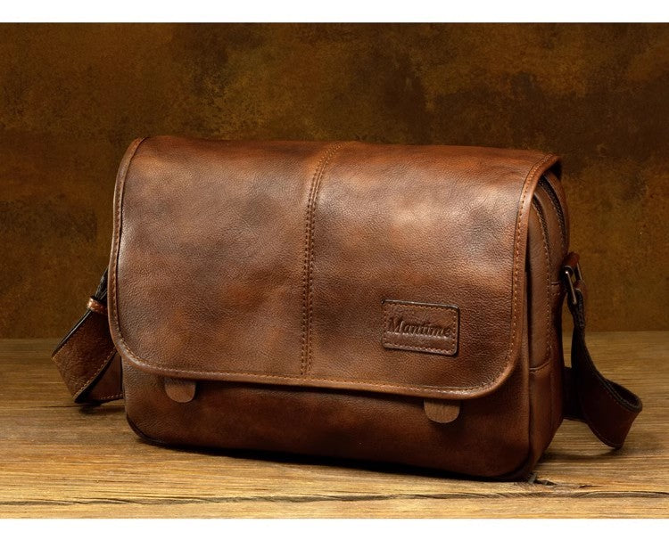 Leather shoulder bag men's messenger bag casual men's bag tide brand high-capacity leather messenger bag tooling backpack.
