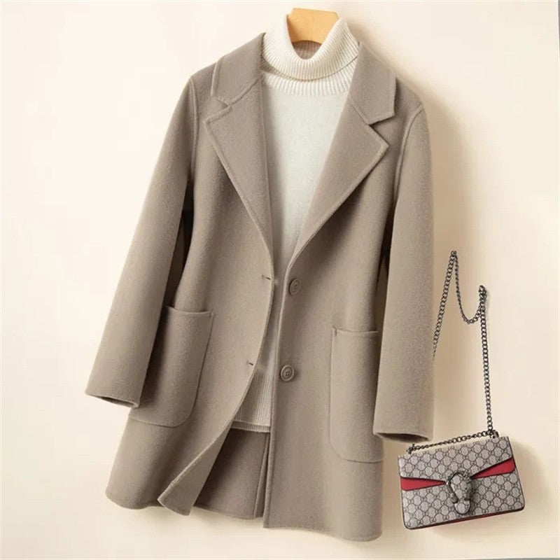 High-Quality Double-Sided Tweed Wool Coat Female 2025Autumn Winter New Woolen Jacket Women's Long Outerwear Fashion Overwear Top