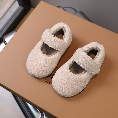 Children Fur Shoes 2024 Winter Kids Warm Plush Shoes For Girl Flat Loafers Moccasins Girls Casual Shoes Khaki, Beige