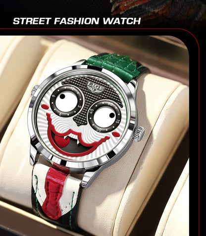 LIGE 2025 Creative Watches For Men Clown Fashion Quartz Wristwatches Waterproof Leather Strap Mens Watch Cool Joker Reloj Hombre