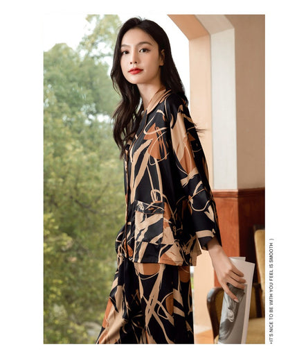 Premium Women's Ice Silk Pajama Set Lightweight Long Sleeve Loungewear Fashionable Silk Design Luxurious Comfort for Homewear