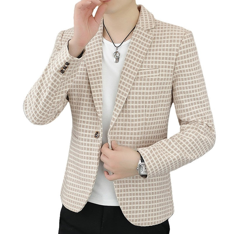 Blazer Men's Fashion Gentleman Business Outdoor Travel Plaid Slim-fit Korean Version of The Trend Handsome Youth Casual Blazer