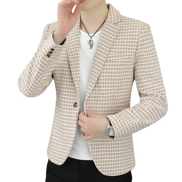Blazer Men's Fashion Gentleman Business Outdoor Travel Plaid Slim-fit Korean Version of The Trend Handsome Youth Casual Blazer
