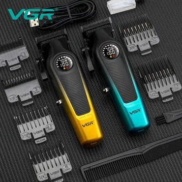 VGR 196 Professional Hair Clipper DLC Blade LED Display Cordless USB Ceramic Blade Men's Haircut Machine Hair Trimmer Machine
