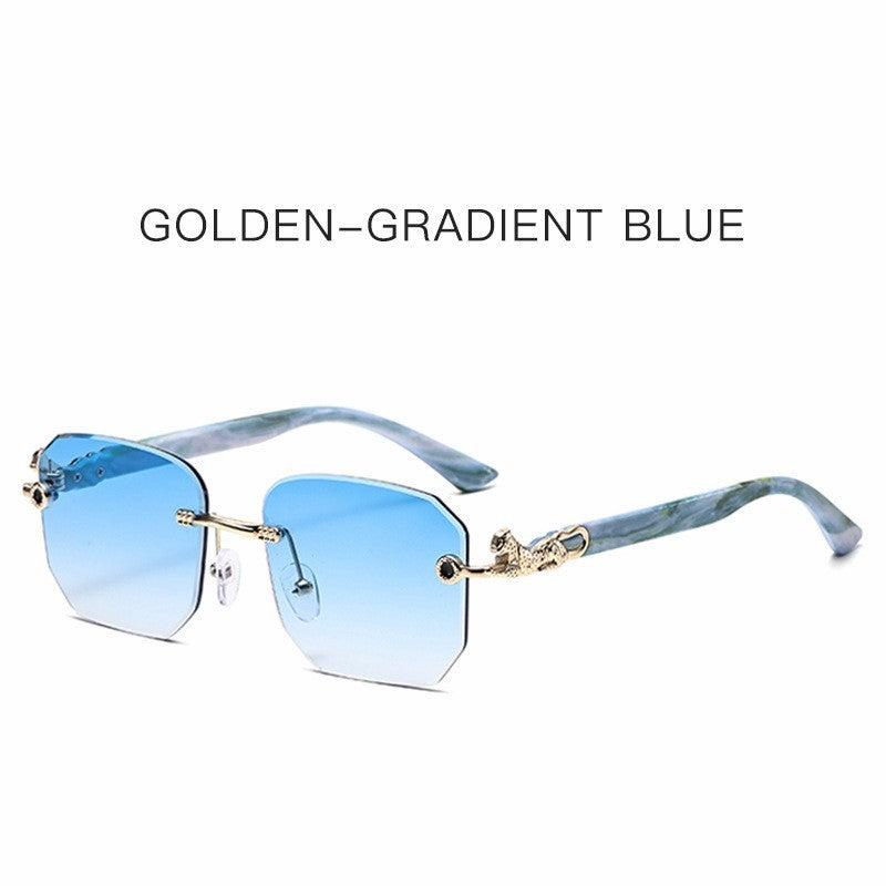 Square Sunglasses For Men Women Fashion Metal Leopard Head Rimless Eyewear Travel And Driving Shades Oculos De Sol UV400