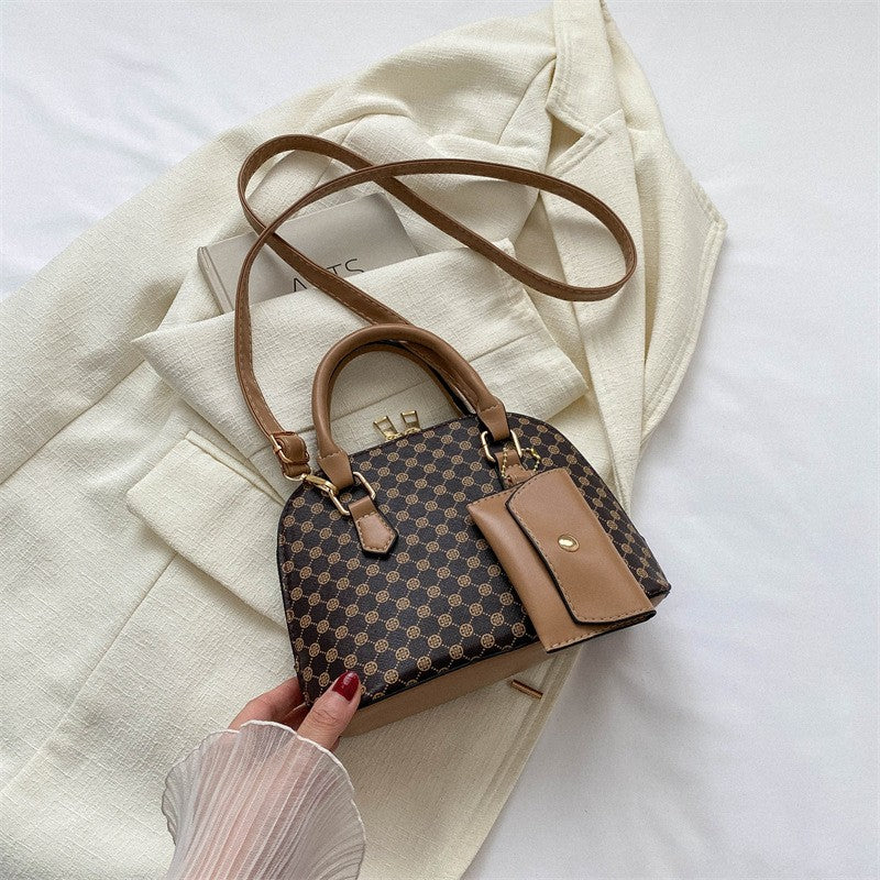 Luxury Shell Fashion Women's Handbag Simple Shoulder Bag Plaid Print Crossbody Bag with Mini Purse