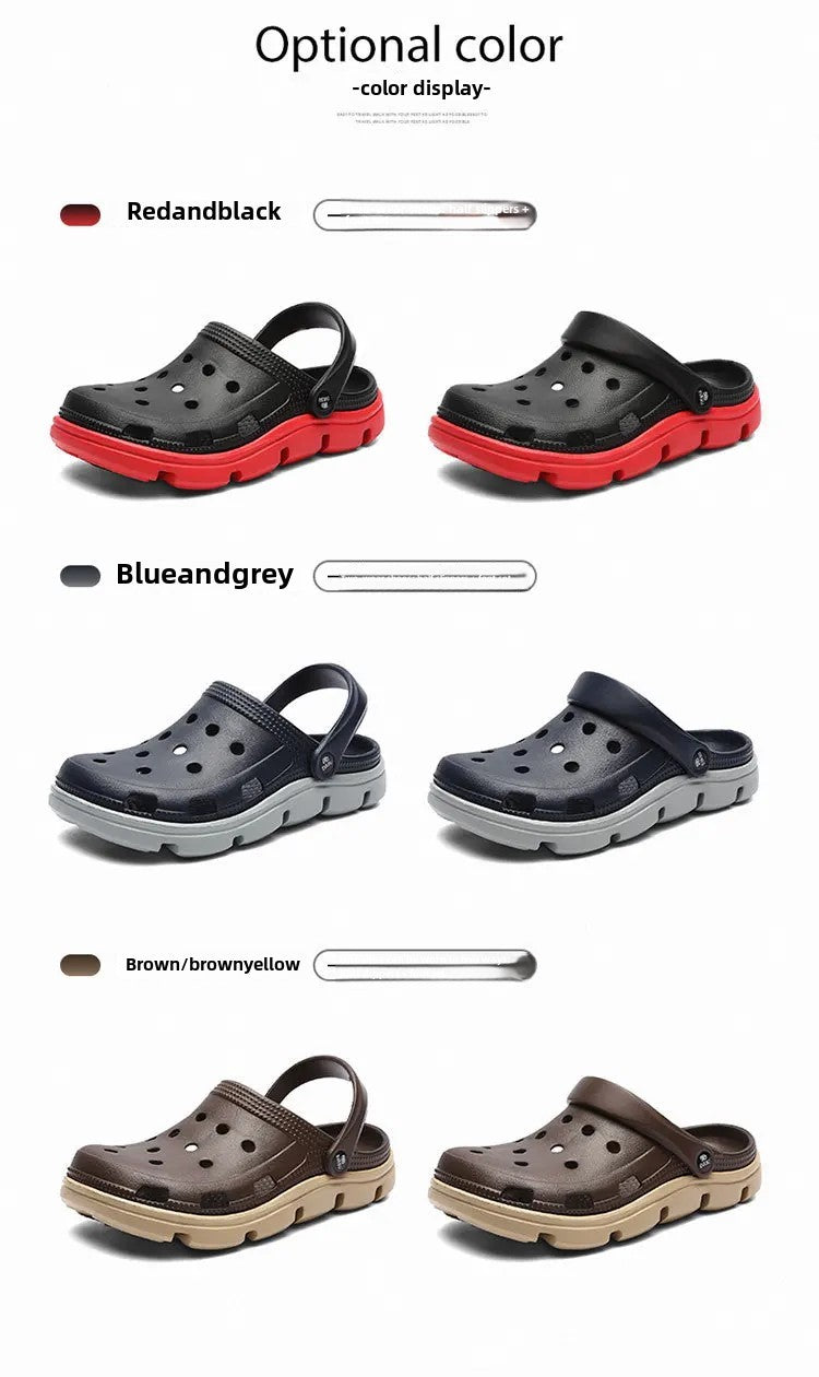 2024 Summer Plus Size Hollow Out Sandals Men's Breathable Slippers Trendy Thick Base Slip-On Beach Shoes Men's Footwear