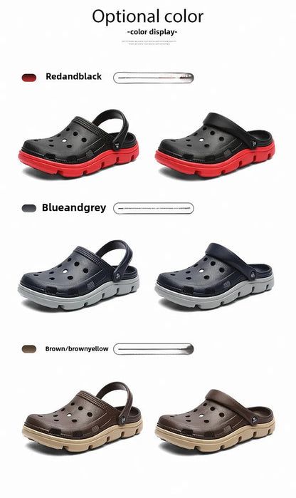 2024 Summer Plus Size Hollow Out Sandals Men's Breathable Slippers Trendy Thick Base Slip-On Beach Shoes Men's Footwear