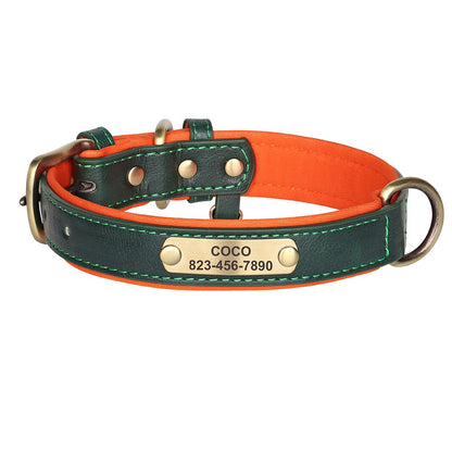 Coleira de cachorro personalizada em couro PU, gravação gratuita, coleiras de identificação de cachorro, coleiras acolchoadas macias para cães pequenos, médios e grandes, ajustáveis