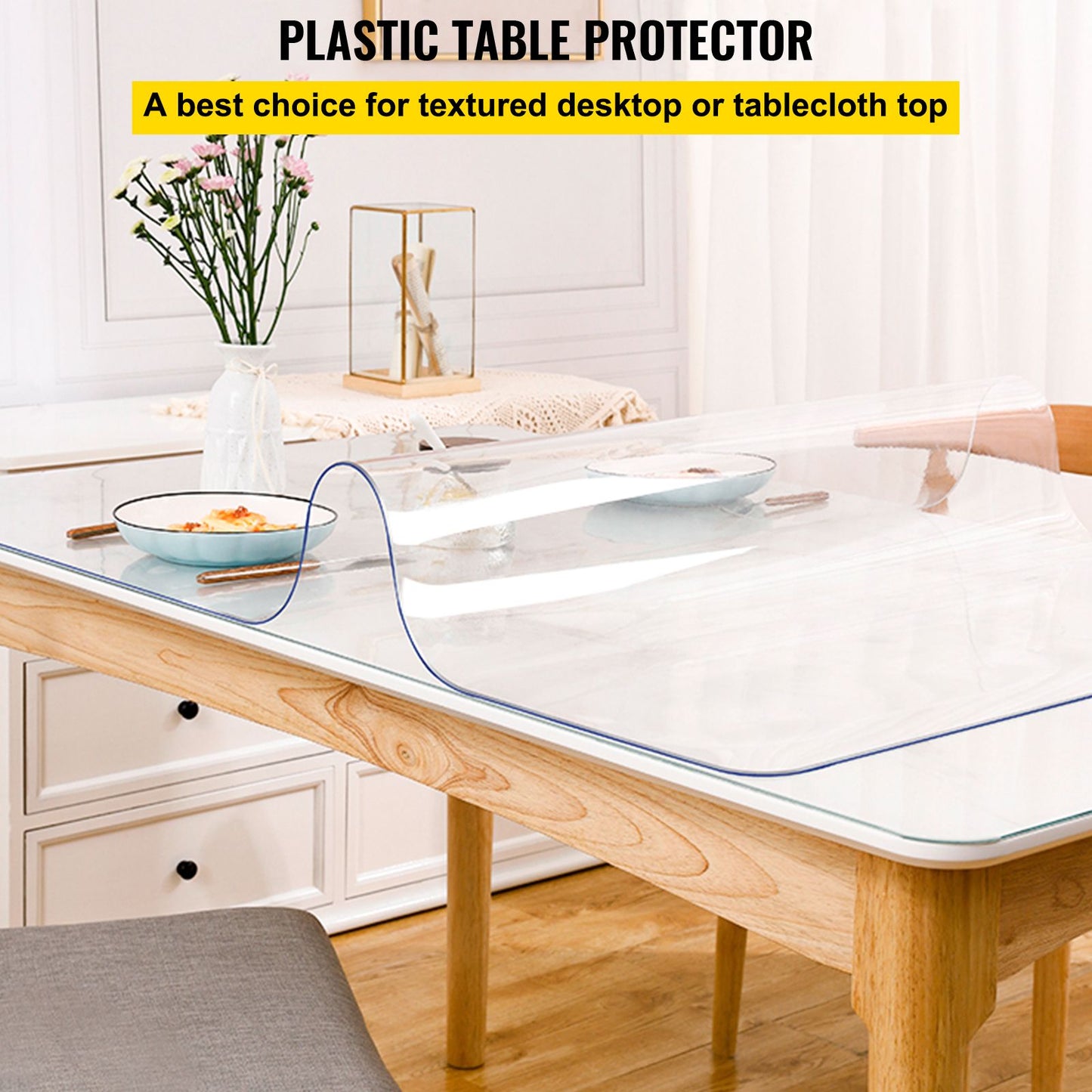 SucceBuy 1.5mm2mm PVC Table Cloth Transparent Clear Desk Cover Protector Plastic Soft Glass Waterproof Oilproof for Dining Table