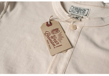 Bronson 350g Heavyweight L/S Henley Shirt Vintage Plain Base T-Shirt For Men