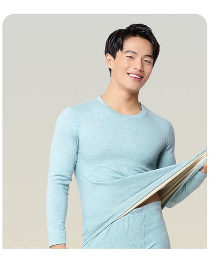 6760 Autumn Winter Keep Warm Slim Underwear Tops Pants For Men Good Quality Mulberry Silk Fleece Thicken Simple Male Sets Gift