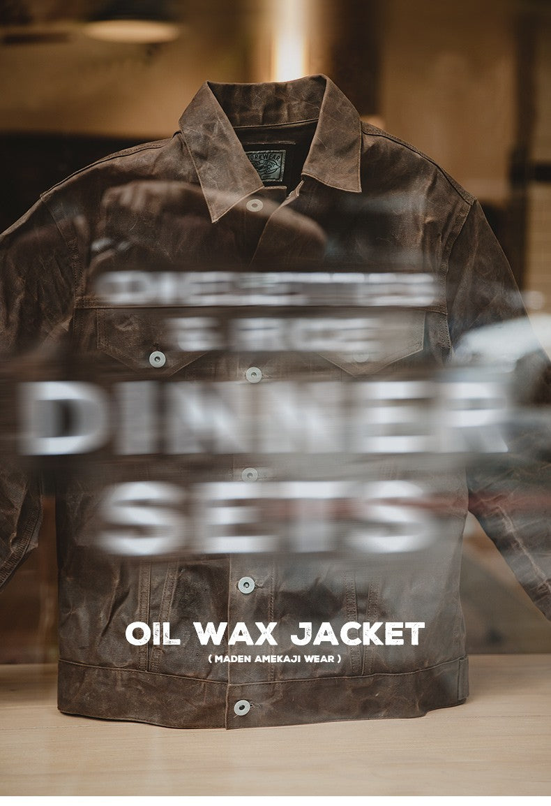 Maden Retro Heavyweight Canvas Oil Waxed Jacket Cotton Waterproof Hunting Coat Male Spring Khaki Casual Work Safari Style Jacket