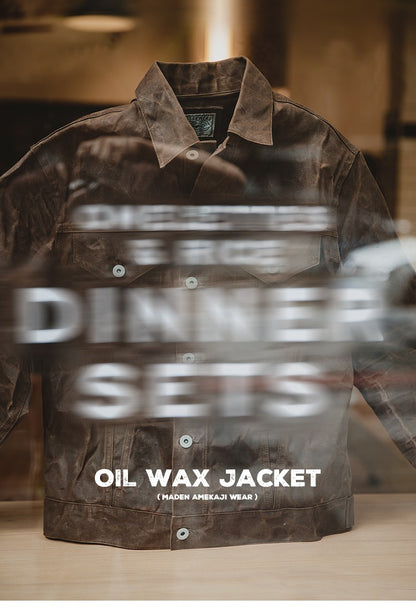 Maden Retro Heavyweight Canvas Oil Waxed Jacket Cotton Waterproof Hunting Coat Male Spring Khaki Casual Work Safari Style Jacket