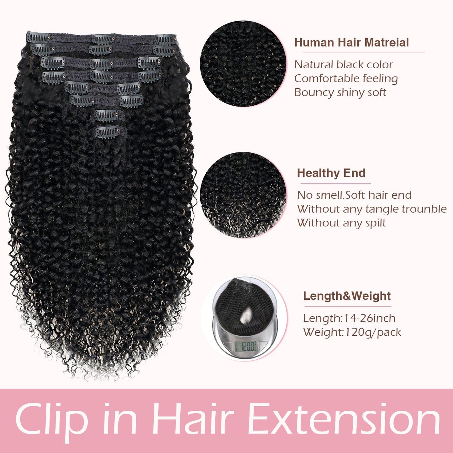 Extensões de Cabelo com Clipe Ondulado de Água Cabelo Humano Real Cacheado Profundo com Clipe para Mulheres 8 Peças 120G Extensões de Cabelo Humano Remy Brasileiro