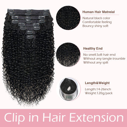 Extensões de Cabelo com Clipe Ondulado de Água Cabelo Humano Real Cacheado Profundo com Clipe para Mulheres 8 Peças 120G Extensões de Cabelo Humano Remy Brasileiro