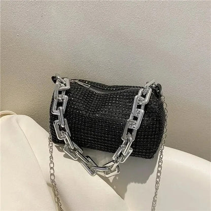 Luxury Rhinestone Bucket Bag Glitter Chain Prom Purse Women's Dinner Package Fashion Female Shoulder Bag