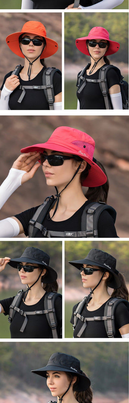 Women Ponytail Fisherman Hat Waterproof Sun Cap Pure Color Outdoor Travel Fishing Climbing Hiking Large Brim Bucket Hat undefine