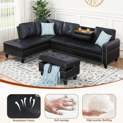 Sectional Couches for Living Room L Shaped Couch 3-Piece Sectional Sofa Set for Living Room and Small Apartment, Classic Black