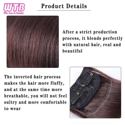 Almofadas de cabelo sintéticas invisíveis sem costura, clipe de uma peça com 2 clipes, aumentam o volume do cabelo, extensões de cabelo, aplique de cobertura superior lateral