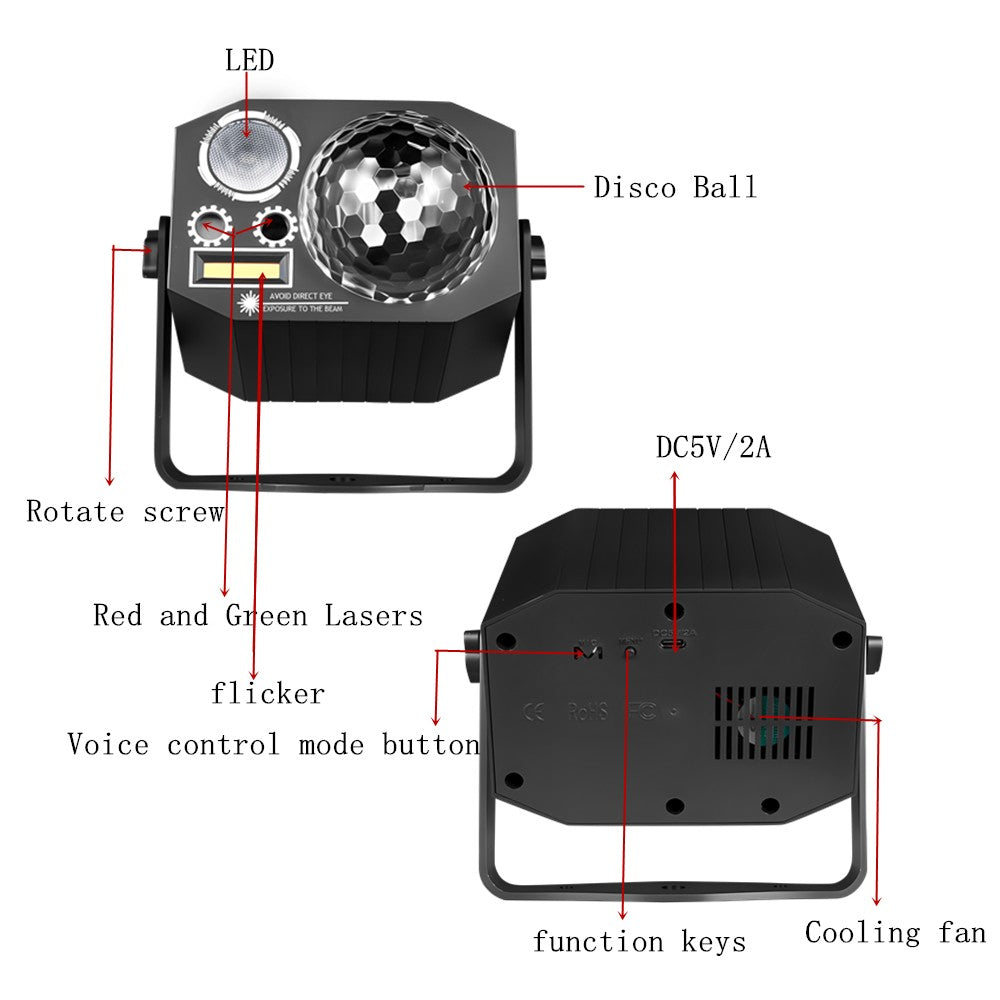 Dj Party Disco Ball Lights with Pattern and Sound Activated LED Stage Strobe Light Christmas Rave/Home Karaoke/Dance/Club Bar