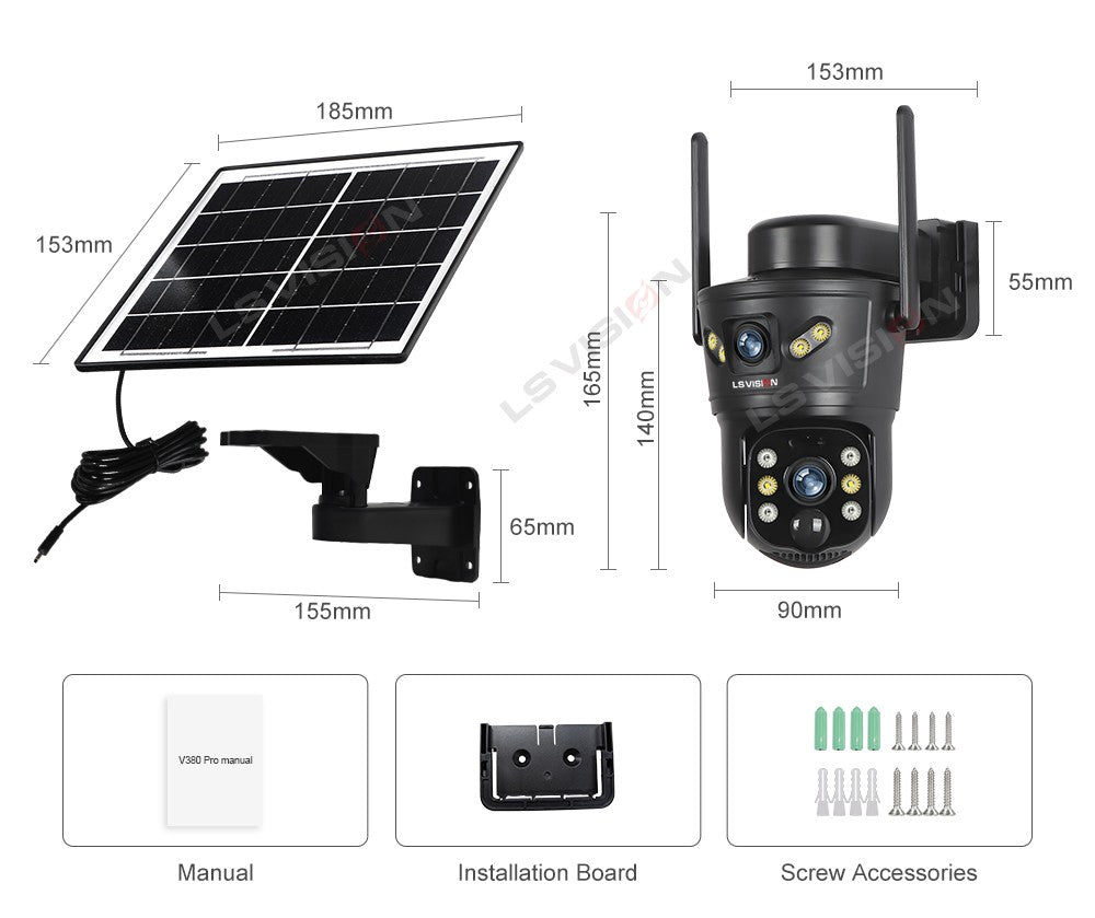 LS VISION 4G /WIFI Outdoor Solar Camera 8MP Dual Lens PIR Sim Card built in Night Vision Waterproof Security Camara Battery CCTV