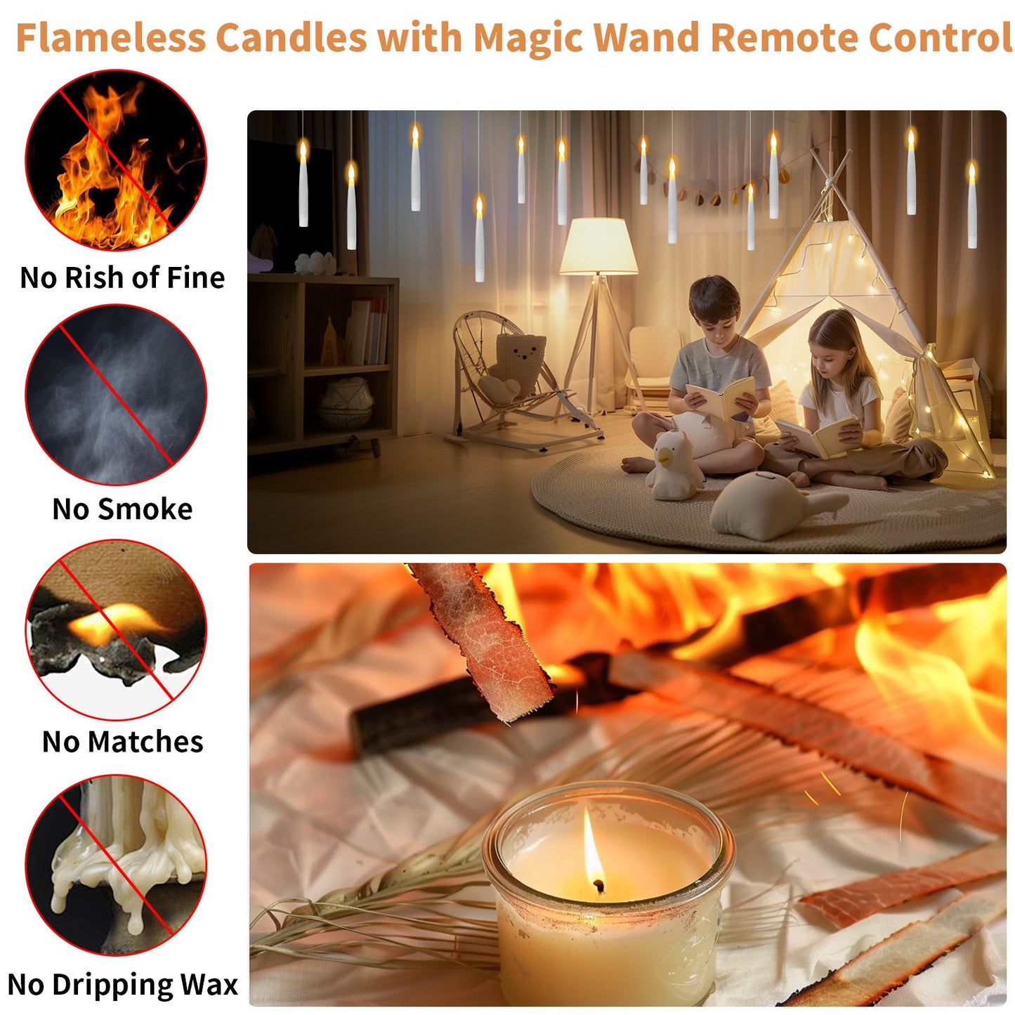 Flameless LED Taper Candles Christmas Tree Electric Candle Lights Mini Taper Clip-On Candles with Remote Timer for Wedding Decor
