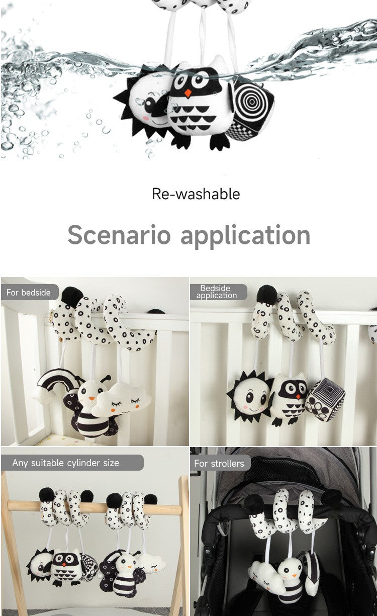 Baby Black And White Animal Hanging Toys Car Seat  Baby Spiral Activity Hanging Toys Plush Zoon Music BB Squeaker Rattles Gift