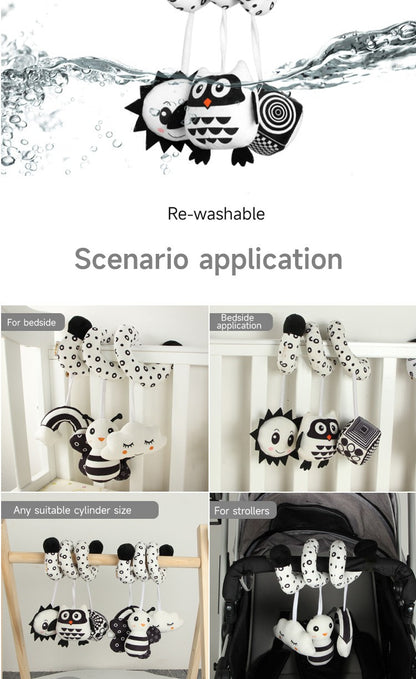 Baby Black And White Animal Hanging Toys Car Seat  Baby Spiral Activity Hanging Toys Plush Zoon Music BB Squeaker Rattles Gift