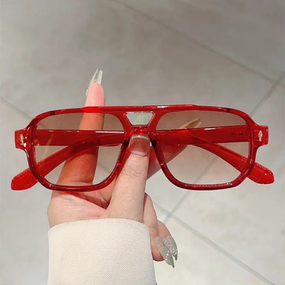 Óculos de Sol Quadrados Masculinos Vintage com Dupla Ponte, Lentes Oceânicas Verdes Modernas UV400, Óculos Femininos com Rebites da Moda