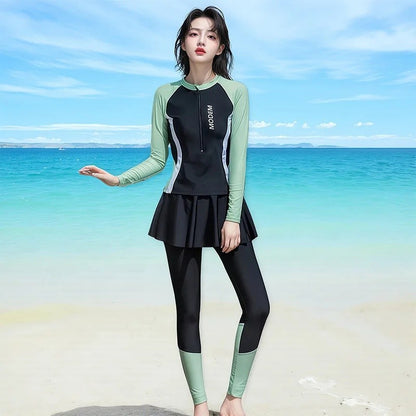 Women's Swimming Suit 2025 New Style Four-Piece Conservative Bikini Long Sleeve Long Pants Surfing Snorkeling Mother Suit