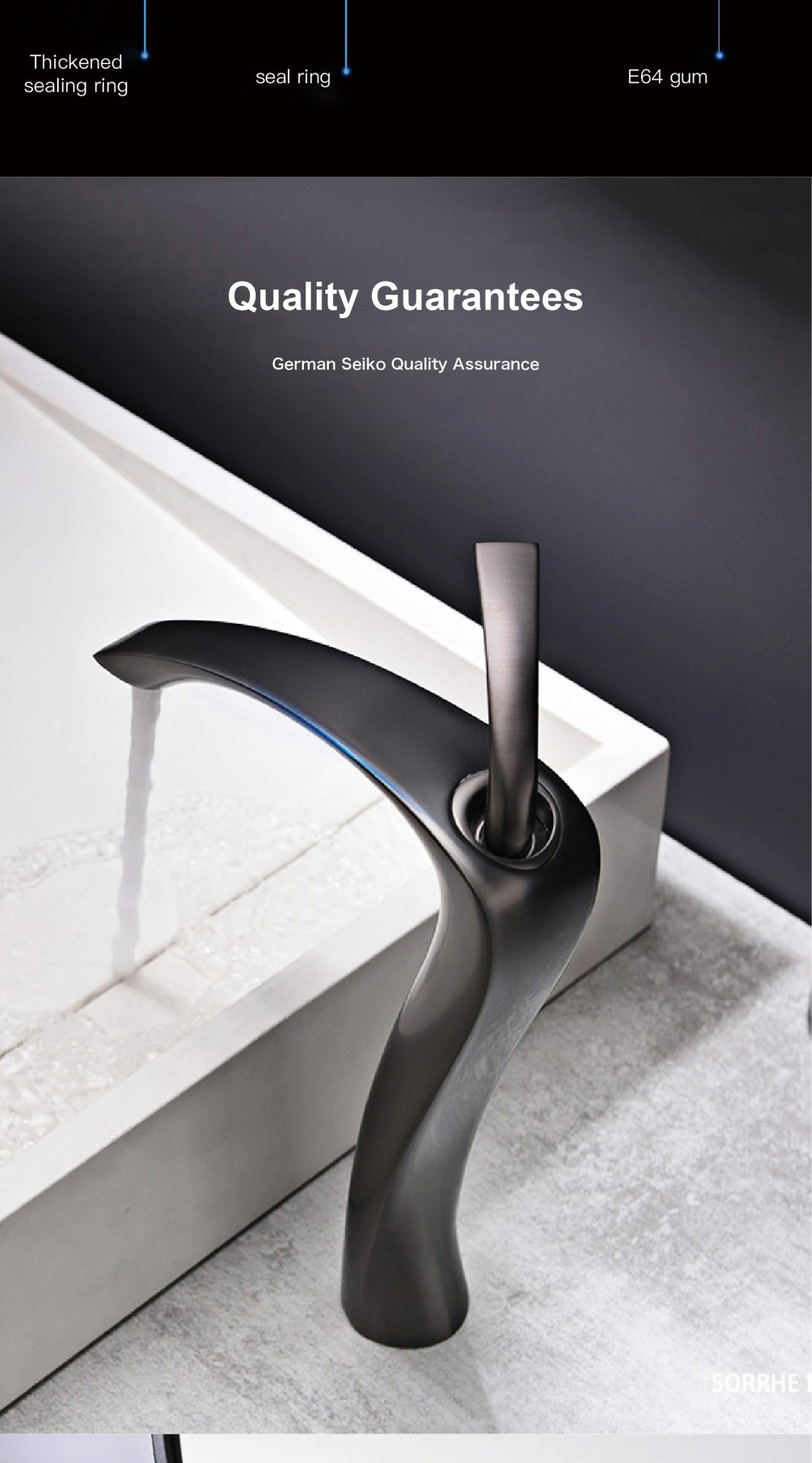 Chrome Luxury Brass Bathroom Vanity Faucet Modern Deck Mounted Basin Tap With Anti-Leak Ceramic Valve Hot/Cold Water Control