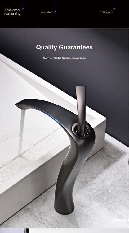 Chrome Luxury Brass Bathroom Vanity Faucet Modern Deck Mounted Basin Tap With Anti-Leak Ceramic Valve Hot/Cold Water Control