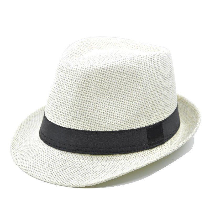 Fashion Unisex Women Men Straw Hat Ribbon Curling Brim Jazz Fedora Hat Panama Gangster Cap Outdoor Beach Parent-Child Sun Hats