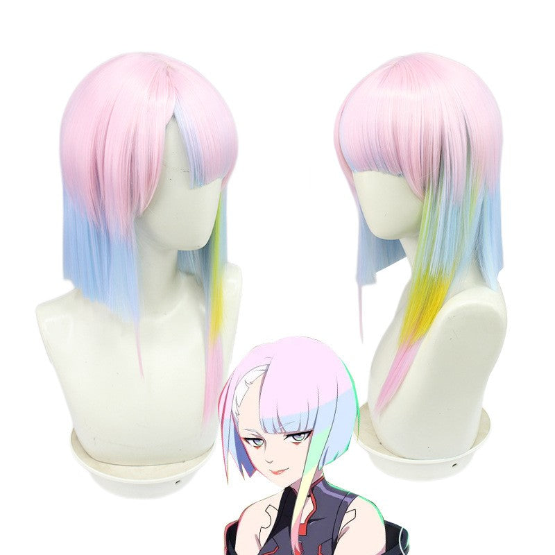 45cm Peruca de Cosplay Lucy Anime Cyberpunk Edgerunners Cosplay Lucyna Kushinada Gradiente Multicolorido Peruca de Cabelo Resistente ao Calor