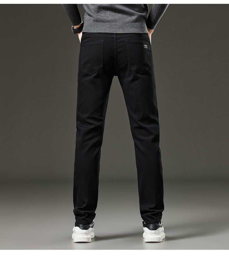 Men's autumn and winter hot jeans elastic small straight leg pants black gray micro elastic zipper fashionable versatile jeans
