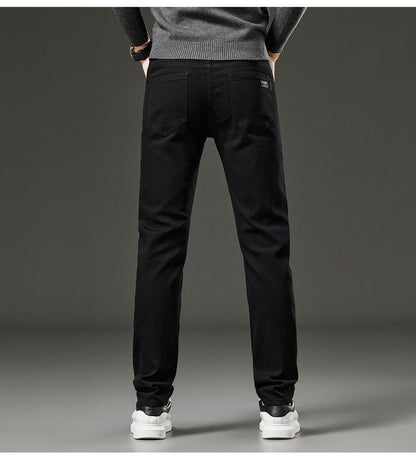 Men's autumn and winter hot jeans elastic small straight leg pants black gray micro elastic zipper fashionable versatile jeans