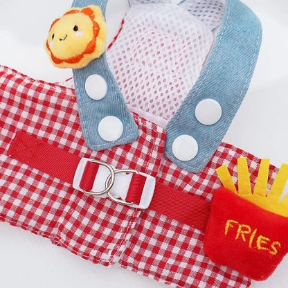 Conjunto de Coleira, Arnês e Chapéu de Sol para Animais de Estimação - Desenho Animado, Gato Fofo, Fantasia de Cachorro, Colete, Corda e Boné para Gatos e Cães Pequenos, 3 Peças, Artigos para Animais de Estimação ao Ar Livre