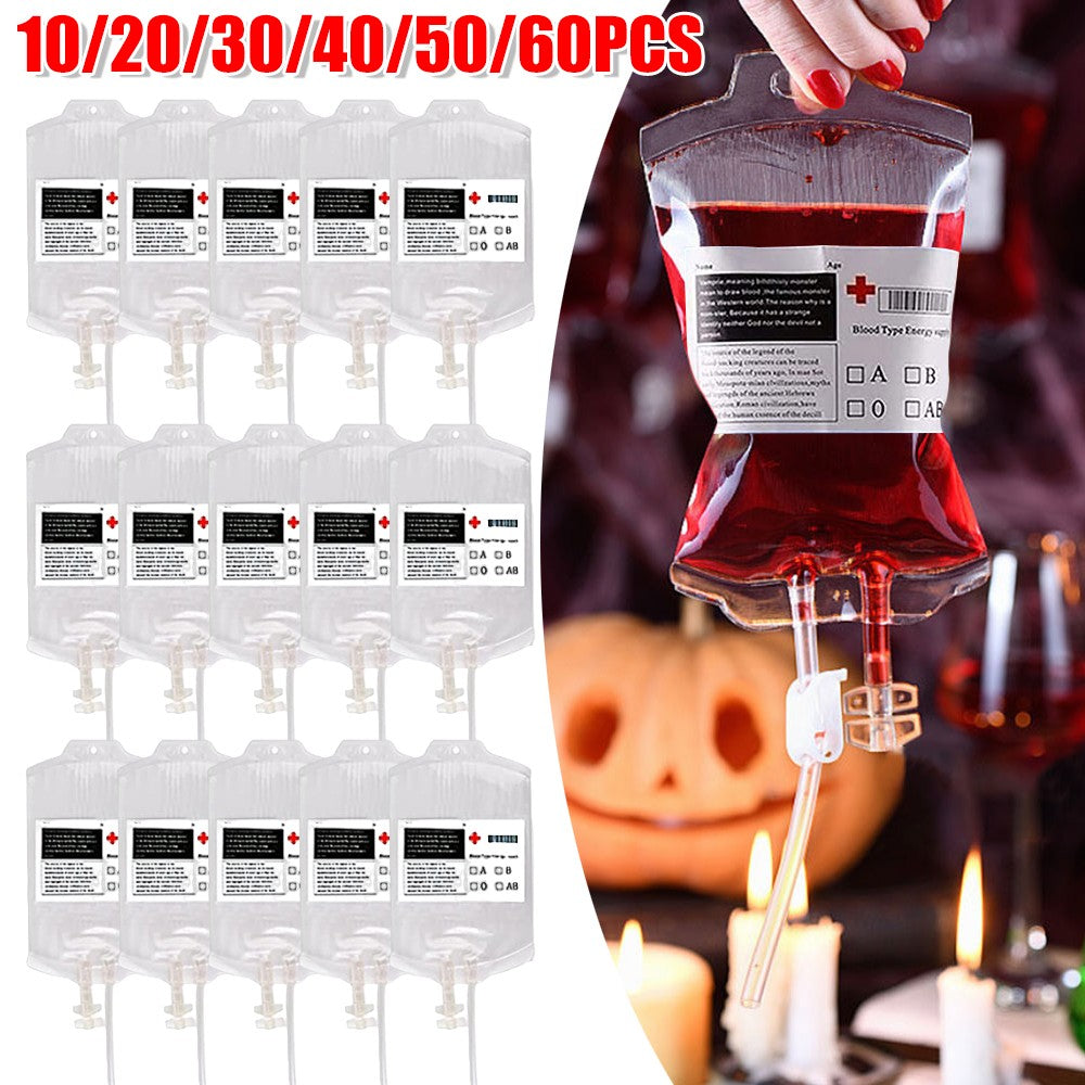 60-10PCS Empty Blood Bags Energy Drinks for Halloween Zombie Vampire Costume Props Nurse Graduation Theme Party Favors Drink Pou