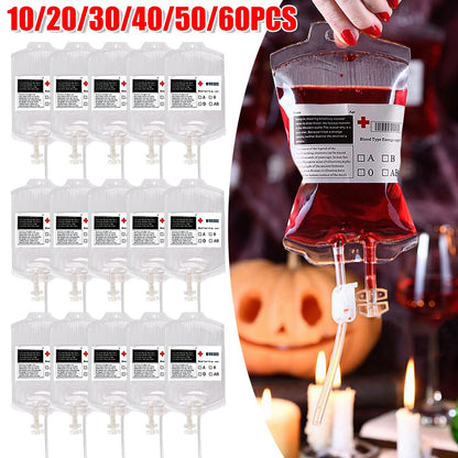 60-10PCS Empty Blood Bags Energy Drinks for Halloween Zombie Vampire Costume Props Nurse Graduation Theme Party Favors Drink Pou