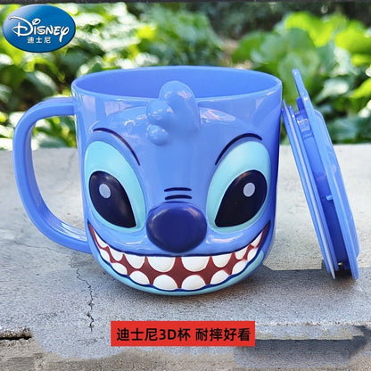 Copo infantil de desenho animado Disney Mickey Stitch com tampa Caneca de leite Frozen Elsa 3D Copo para beber em casa Copo para escovar a boca Copo de água infantil